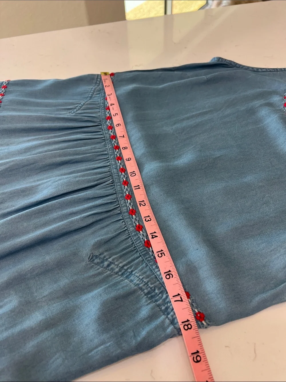 John Mark Chambray Tiered Embroidered Sleeveless Dress Medium - Picture 9 of 10